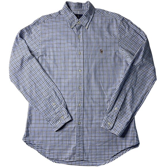 Polo Ralph Lauren Mens L Slim Fit Blue White Long Sleeve Button-Up Shirt Office - Picture 1 of 11